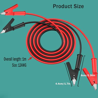 Double Ended Alligator Clip Electrical Test Leads12AWG | Alligator Clip to Alligator Clip Heavy Duty Silicone Jumper 3.28ft/1m Cable for Multimeter, Electrical Test (Y-Y 12AWG 1m X) - size: 3.28ft 12AWG 1 pair