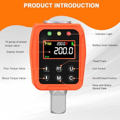 ATsafepro Digital Torque Adapter – 7-147 Ft-Lb, Converts Any 1/2" Ratchet Tool to Torque Wrench, 3/8" & 1/4" Adapters, ±2% Accuracy, Buzzer & LED Alerts, for Motorcycles, Bike & Versatile DIY Use - style: 1/2-Inch 7-147 Ft-Lb
