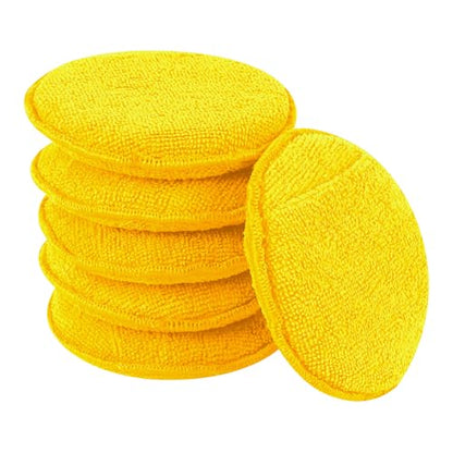 Hovom 6PCS Microfiber Wax Applicator, 5" Round Applicator Pads, Soft Automotive Waxing Foam Pads, Buffing Pads for Car Cleaning, Polishing and Detailing, Reusable Car Wash Sponge (Yellow) - color: Yellow