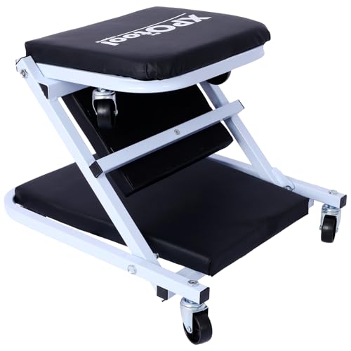 2-in-1 Mechanic Creeper and Stool, 36" Z Creeper Seat, 300 lbs Capacity, Low Profile Design with 6 Smooth-Rolling Wheels, Garage Tool for Mechanics (Grey+Black) - color: Grey+black