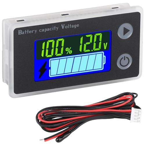 DROK RV Battery Monitor 12v, 10-100v Digital Voltage Meter Battery Capacity Tester Temperature Gauge for Car Marine - color: Black, size: 12V/30cm Wire