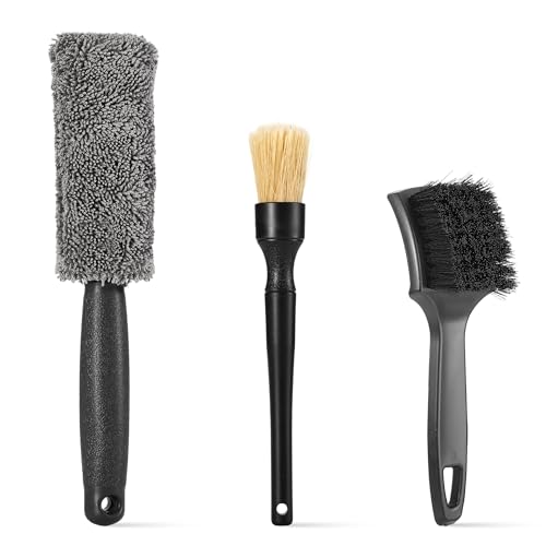 3Pcs Wheel Brush, Tire Brush with Little Braid Bristles Design, Durable Rim Brush & Car Wheel Brushes, Car Detailing Brush for Cars, Trucks, RVs, Motorcycles, Room, Corner - size: 3pcs