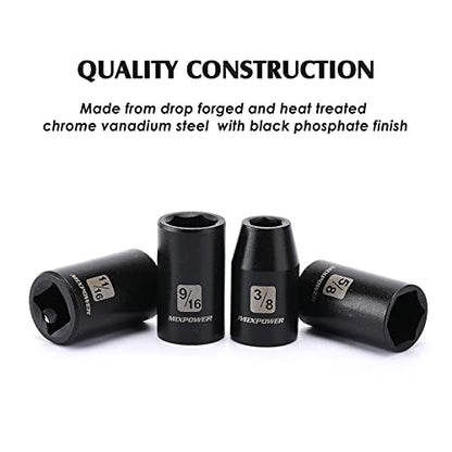 MIXPOWER 14 Pieces 1/2-Inch Drive Shallow Impact Socket Set, 3/8-Inch to 1-1/4 Inch, CR-V, SAE, 6 Point, Shallow, 14 Pieces 1/2" Dr. Shallow Socket - size: 9.5 mm - 31.8 mm (Shallow, 14PCS)
