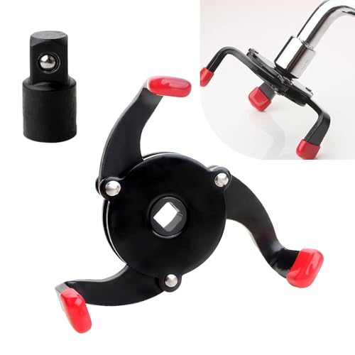 Car Filter Wrench, 3-Claw Adjustable Oil Filter Wrench Tool with Variable Diameter Sleeve Adapter, Anti-Slip Oil Core Removal Tool Socket Set, Universal for Most Cars (Black)