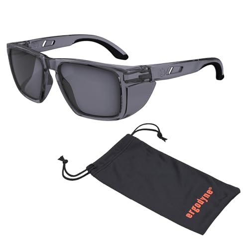 Ergodyne Skullerz SIXTEN Safety Glasses with Side Shields, Anti Fog + Anti Scratch, ANSI z87.1 with Protective Microfiber Bag - color: Smoke Lens