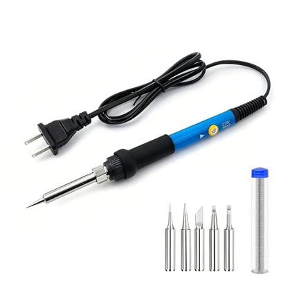 60W Soldering Iron Kit, 110V Soldering Iron with 5pc Interchangeable Tips and Solder Wire,Fast Heating,Adjustable Temperature Solder Welding Tools,Solder Wire for Variously Electronic Repair