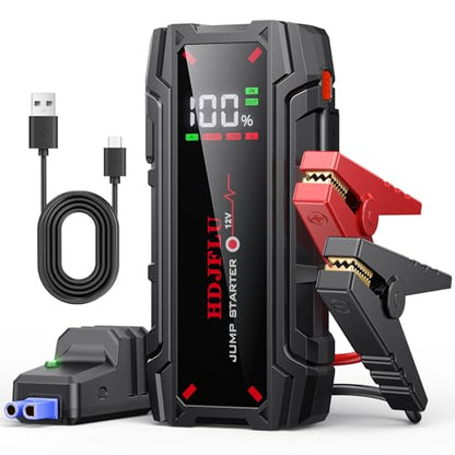 4000A Portable Car Jump Starter, Battery Jump Starter for 8L Gas & 6L Diesel Engines, 10 Safety Protections, 12V Jump Box with Jumper Cable, LED Light, 2.0" LCD Display for Trucks SUV RVs Boats - color: red