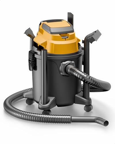 Cordless Shop Vacuum Wet/Dry, for DeWalt 20V Max Battery, 5.2-Gallon Battery Powered Vacuum Cleaner, Lemon, with Hose Nozzles HEPA Filters Wheels (Bare Tool ONLY) - color: Lemon