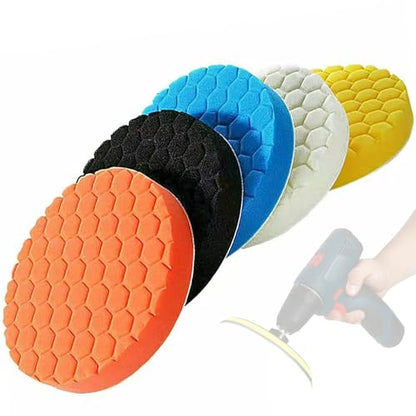 eQualle 6 Inch Buffing Pads for Car Polishing - 5 Pack Foam Polisher Pads with Hook and Loop - Fits Drill, DA Polisher - Auto Detailing, Waxing, Scratch Removal