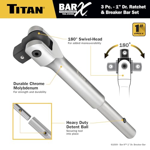 Titan Bar-X 61323 3-Piece 1-Inch Drive Interchangeable Ratchet and Breaker Bar Set