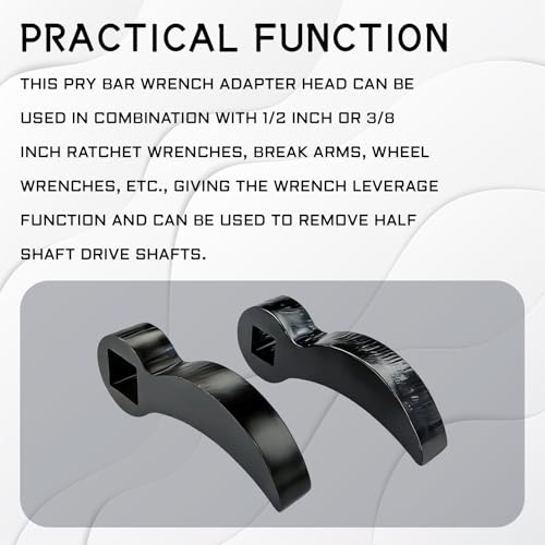 2PCS Adjustable Pry Bar Wrench Adapter Head, 1/2" & 3/8" Square Head | Upgraded Crowbar Adapter Head for Tight Space/Car Repair, Adjustable 1/2" & 3/8" Half Shaft CV Axle Removal Tool, Black