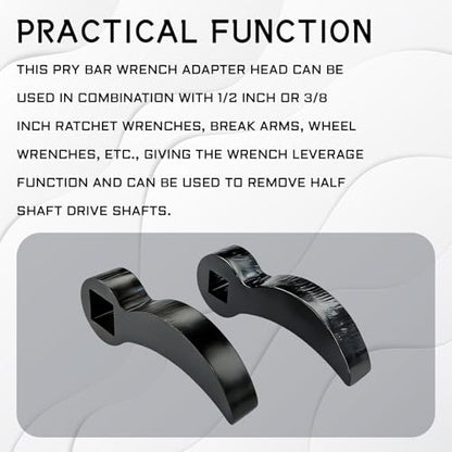 2PCS Adjustable Pry Bar Wrench Adapter Head, 1/2" & 3/8" Square Head | Upgraded Crowbar Adapter Head for Tight Space/Car Repair, Adjustable 1/2" & 3/8" Half Shaft CV Axle Removal Tool, Black