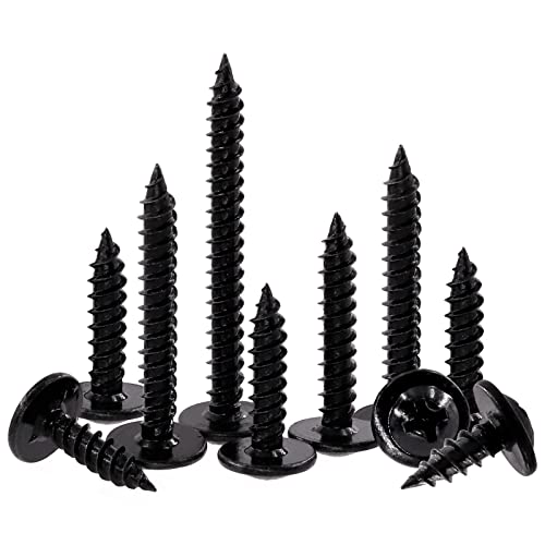 Swpeet 120Pcs #8 x 1 Phillips Modified Truss Head Wood Screws Kit, Black Phosphate Zinc Plated Carbon Steel Self Tapping Sheet Metal Screws Self-Drilling Screws for Plastic, Wood and Soft Materials - color: Black, size: #8 x 1"