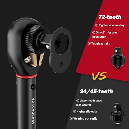 VANPO Torque Wrench 3/8-inch Drive 5-45 Ft-Lb for Spark Plugs,±3% Accuracy | Click Style, 6.8-61Nm, Dual-Direction, 72 Tooth, Aluminum Adjustable Torque Wrench for Bike, Motorcycle & Engine Repair - size: 3/8-Inch(5-45 Ft-Lb/6.8-61 Nm)