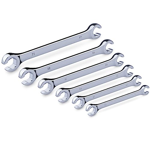 EFFICERE 6-Piece Double-End Metric Flare Nut Wrench Set with Rack, Size 9, 10, 11, 12, 13, 14, 15, 16, 17, 18, 19, 21mm | Cr-V Steel, 6-Point Head, Best Line Wrench for Fuel, Brake, Air Conditioning - size: Metric Set, 6-Piece