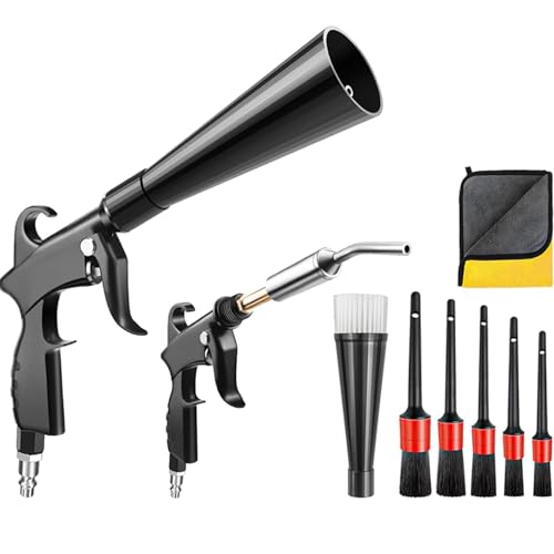 Detailing Car Cleaning Gun Interior Dryer Air Blow Gun, High Pressure Blower Gun with 5 Pcs Brushes for Auto Carpet Seats Dashboard Console Cleaning