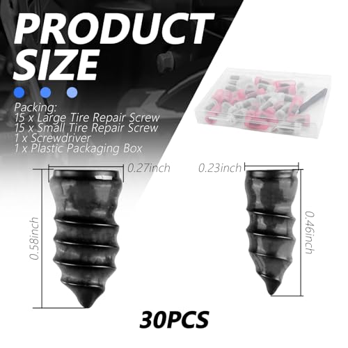 30PCS Tire Plug Kit,Self-Service Flat Tire Repair Kit Including Screwdriver,Upgraded Thickened Adhesive-Covered Tires Repair Screws for Sudden Flat Tyres Emergencies (30PCS) - color: 30PCS