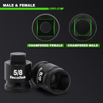 TecoTek 1/2" Drive Pipe Plug Socket Set, Square Drive Socket, 10-Piece, SAE, 4 Point Sockets, CR-MO, Tapered Male Square 7/16'' - 5/8'', Chamfered Female Square 7/16'' - 13/16''