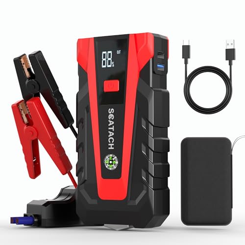 Scatach 3000A Car Battery Jump Starter,12V Jump Starter Battery Pack Portable (up to 9.0L Gasoline and 7.0L Diesel Engine), Jump Box with 3 Modes Flashlight and Jumper Cables - color: red