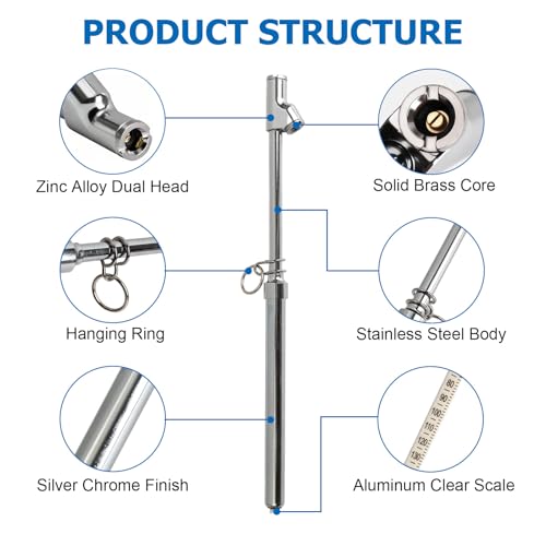 Tire Gauge for Semi Truck Straight-on Pencil Gauge with Tread Depth Gauge | Heavy Duty Dual Head Tire Pressure Gauge,10-150PSI 10-120PSI Pencil Tire Checker Extended Tube for Semi Truck Car