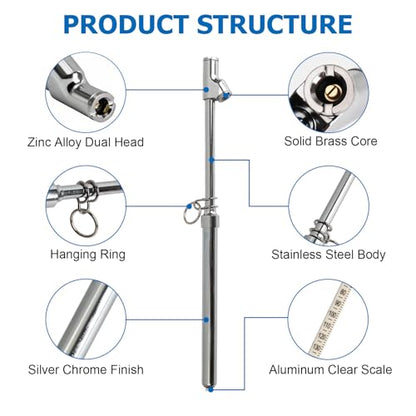 Tire Gauge for Semi Truck Straight-on Pencil Gauge with Tread Depth Gauge | Heavy Duty Dual Head Tire Pressure Gauge,10-150PSI 10-120PSI Pencil Tire Checker Extended Tube for Semi Truck Car