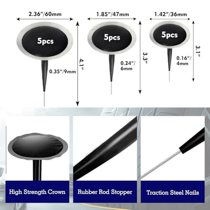Tire Patch Kit Tire Repair Kit Including Tire Patch Plugs in 3 Size, Tungsten Steel Buffing Wheel, Tire Patch Roller with 4mm Twist Drill Bit for Vehicle - size: 1 Tungsten Buffing Wheel + 18 Accessories