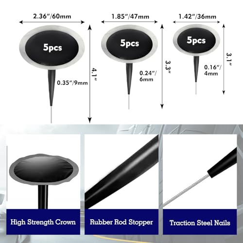 Tire Patch Kit Tire Repair Kit Including Tire Patch Plugs in 3 Size, Tungsten Steel Buffing Wheel, Tire Patch Roller with 4mm Twist Drill Bit for Vehicle - size: 1 Tungsten Buffing Wheel + 18 Accessories