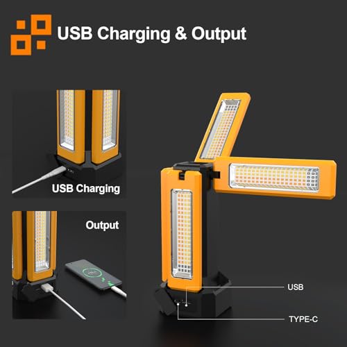 iodoo 13200mAh Rechargeable Solar Work Light, IPX4 Waterproof with Folding Stand Support and Portable Carrying Bag, 8000 Lumen Stepless Dimmable, 4 Lighting Modes, White/Warm/Warm White (No Tripod) - size: Orange(No Tripod)