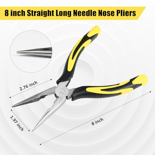 3pcs 8inch Reach Needle Nose Pliers Set for Narrow Spaces | Straight Needle Nose Pliers,45°&90°Bent Nose Pliers,Pliers Tool Set for Hard to Reach Areas & Precision Work