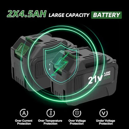 Prostormer 800N.m(590Ft-lbs) Cordless Impact Wrench, 1/2" Brushless High Torque Impact Gun Kit for Car Home, 2x4.5Ah Rechargable Batteries, Charger & 8 Sockets