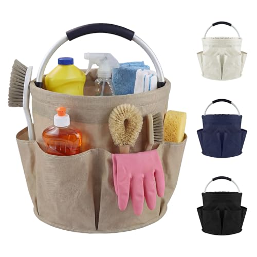 Cleaning Caddy with Handle and 6 Pockets, 17L Cleaning Supplies Organizer, 600D Oxford Fabric Storage Basket, Multifunctional Bucket Bag for Picnics, Camping, Gardening, Bathing (Khaki) - color: Khaki