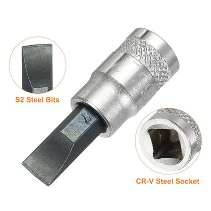 HARFINGTON 2Pcs Slotted Bit Socket 1/4" Drive SL7 S2 Steel Flat Head Screwdriver Drill Bits CR-V Steel Socket Adapter for Home Auto Axle Hex Nuts Bolts Repair - size: 1/4" Drive SL7