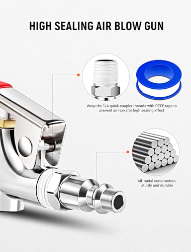 JASTIND 4Pcs Air Blow Gun Kit, 2-Way Connection Air Nozzle Blow Gun with Rubber Tip & 1/4IN Standard Quick Plug, Air Compressor Accessories Blower Gun for Dust Cleaning
