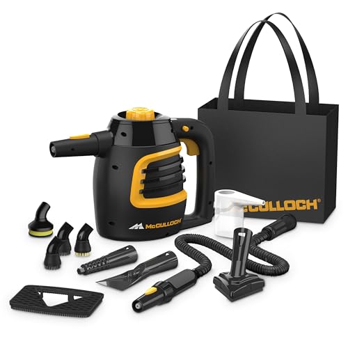 McCulloch MC1230 Handheld Steam Cleaner, 10 Minute Runtime, 11 Accessories: Jet Nozzle, Brushes, & More - Built for Home, Tile, Grout, Carpet, Furniture, & Personal Car Detailing - size: MC1230