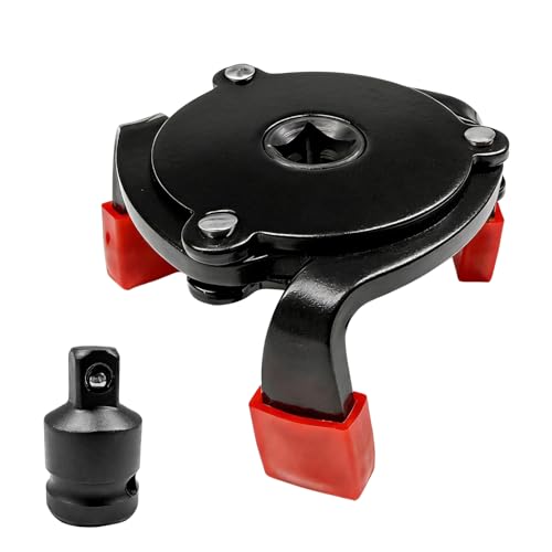 Universal Oil Filter Wrench, Adjustable 3-Jaw Auto Oil Filters Removal Tool with 1/2" to 3/8" Adapter, Heavy-Duty Engine Filter Change Tool Range 2.3" to 4.3" for Most Cars