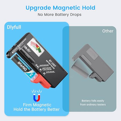 Dlyfull Battery Tester, Universal Battery Testers Small Battery Checker for AAA AA C D 9V 1.5V Button Cell Household Batteries (Magnetic Version)