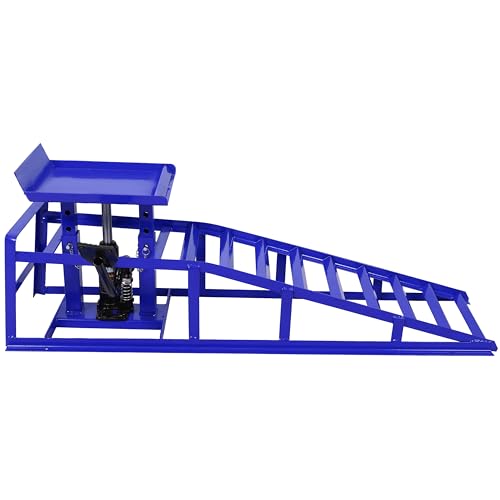 2 Pack Hydraulic Car Ramps with Pedal Auto Car Truck Service Ramps Lifts Low Profile Car Lift Service Ramps Truck Trailer Garage,Height Hydraulic Vehicle Ramps 5 T 10000 LBS (Blue) - color: Blue