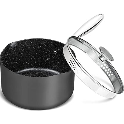 MICHELANGELO 3 Quart Saucepan with Lid, Hard Anodized Nonstick Sauce Pan with Strainer Lid & Pour Spouts for Easy Pour, Granite Derived Coating Sauce Pan for Cooking, Small Pot - 3 Qt Saucepan - size: 3 Quarts