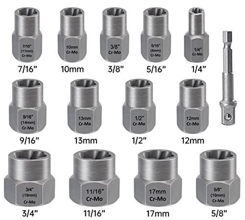 XEWEA 39PCS Screw & Bolt Socket Extractor Set with Left Hand Drill Bit Set | Multi-Spline Easy Out Remover Tools for Damaged Stripped Rounded-Off Bolts, Screws, Nut, Studs and Fittings, CR-MO Steel - color: 39pcs