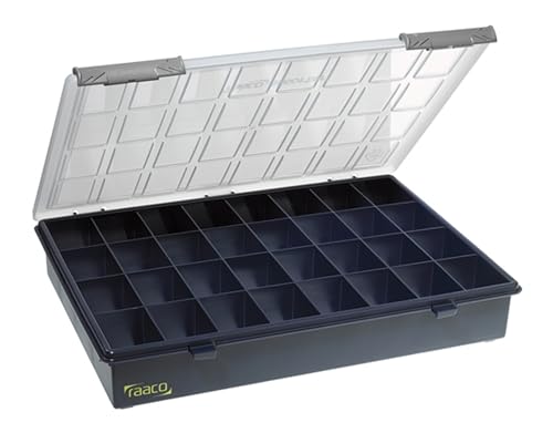 Raaco Assorter 4-32 Tool Box Organizer, 32-Slot Small Parts & Hardware | Full-Size, 32 Slots Fixed Grid with Semi-Transparent Lid, Polypropylene (PP) Storage Box for Screws, Nuts and Bolts, workshop - size: Full-Size –32 Slots, style: Fixed Grid