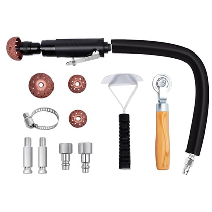Air Tire Repair Polish Patch Tools, Includes 2500 RPM Low Speed Air Tire Buffer, Inner Liner Scraper, Patch Roller, Tungsten Steel Buffing Wheel with 3 Connector for Tire Grinding Polishing - color: 15PCS