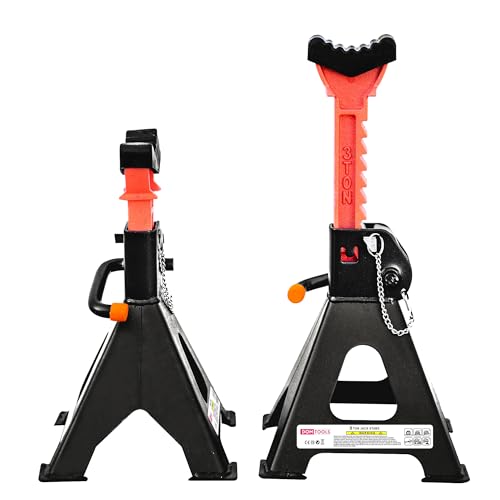 3 Ton Jack Stands with Rubber Cap and Safety Pin 6000 lbs Capacity, Adjustable Height for Lifting SUV, Pickup Truck, Car and UTV/ATV, 1 Pair (Black & Red) - size: 3 Ton (Lock Pin and Rubber Cap)