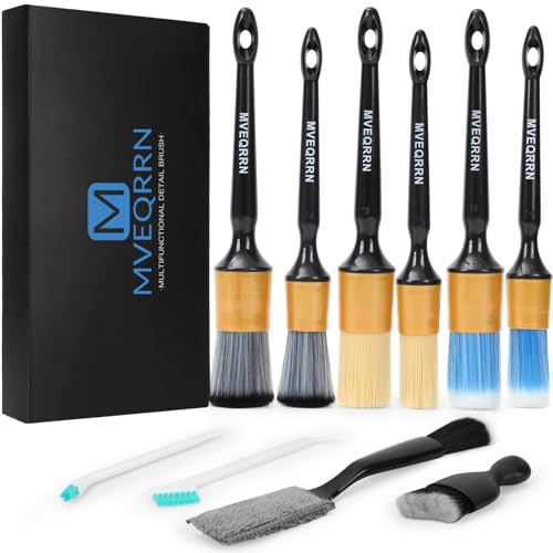 MVEQRRN 10PCS Car Detailing Brush Set,Boars Hair Detail Brush Kit(Gold) | Ultra Soft No Scratch, Car Dust Brush,Car Detailing Brushes Kit, Detail Brushes Car Detailing for Interior Exterior - color: 10pcs detail brush gold