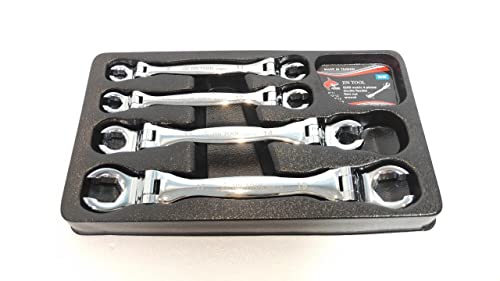 Double Flexible Flare Nut Wrench,5/16" x 7/16", 3/8" x 1/2", 9/16" x 5/8", 11/16" x 3/4",Line Wrench,Oil Nut wrench, 210° Activity angle, 4PIECE SAE SIZE Gift for Man,With wrench rack - color: Sae Double Flexible Head Flare Nut Wrench 5/16 * 7/16-3/8 * 1/