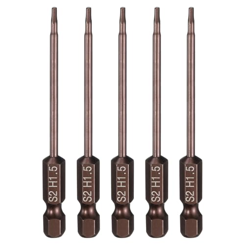 HARFINGTON 5pcs Flat Hex Head Drill Bit H1.5 (1.5mm) Magnetic Tip 1/4" Hex Shank 75mm (3") Long S2 Steel Metric Hexagonal Screw Driver Screwdriver Bits Wrench Socket, Copper Tone - color: Copper Tone, size: H1.5 + 3" Long