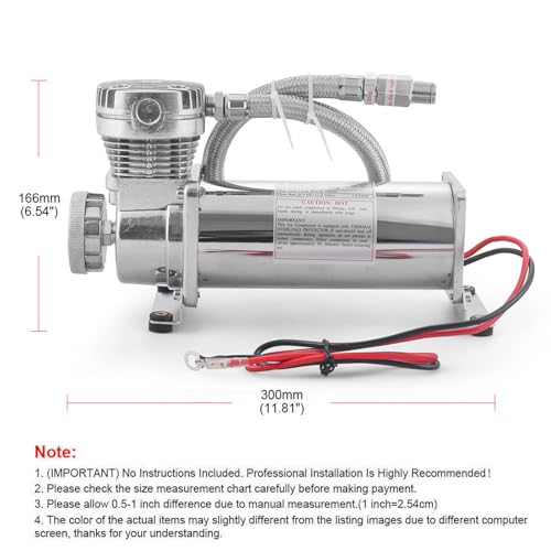 200PSI Air Ride Suspension Compressor with 3/8 NPT Hose Kit, Heavy Duty 12V 480C Air Compressor Pump for Train Horn & Air Bag Suspension, Chrome Silver Fit for Truck & Car