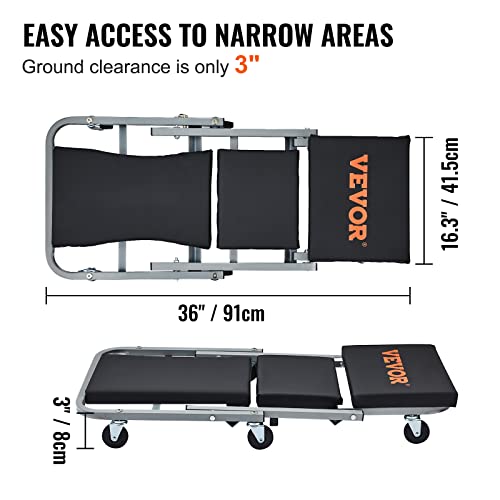 VEVOR Mechanic Creeper, Garage Gift, 36" Z Creeper Seat, 2 in 1 Mechanic Gifts, 300 lbs Capacity, Low Profile Creeper with 6 pcs Wheels in Garage/Shop for Fathers Day Tool Gift | 2 in 1 Mechanic Gifts, Low Profile Creeper with Padded Vinyl Seat & 6PCS Whe