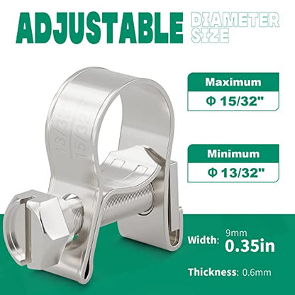 OURU Fuel Line Clamp 304 Stainless Steel,20PCS Adjustable 13/32"-15/32" Dia (10-12mm) Mini Fuel Injection Gas Line Hose Clamps,Pipe Clamp for Automotive,Diesel Petrol Pipe - size: 20PCS 13/32"-15/32" (10-12mm)