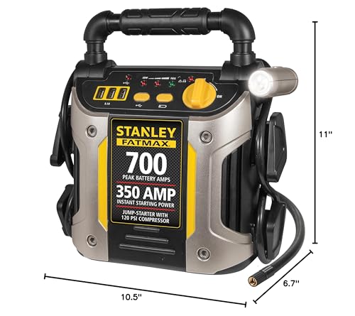 Stanley J7CS 700 Peak Amp Automotive Jump Starter, Portable Power – Triple 15W USB Ports, 120 PSI Air Compressor - size: 700 Amps