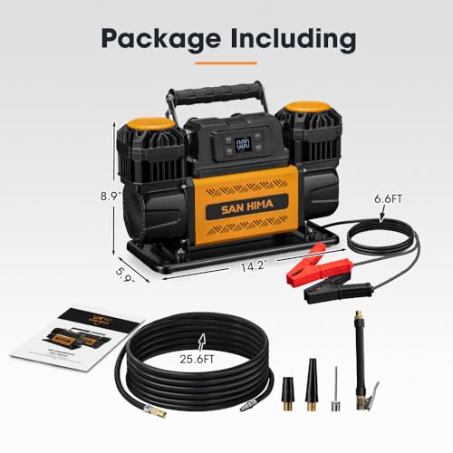 SanHima 12V Air Compressor, 150 PS Dual Cylinder Portable Tire Inflator - size: 12.36 CFM